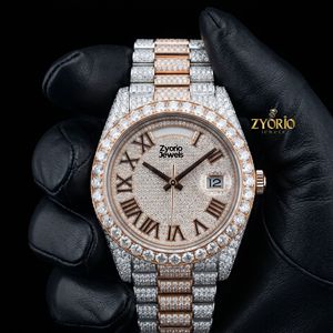 Montre de luxe bicolore sertie de moissanite pour homme – Montre en or rose et argent avec diamants – Montre-bracelet personnalisée VVS Hip Hop - Product Image 3