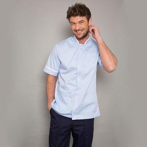 เสื้อคลุมช่างทำผมชาย เสื้อทูนิคสำหรับร้านเสริมสวย ชุดทำงานผู้ชาย ชุดยูนิฟอร์มร้านสปาชาย พร้อมโลโก้และสีที่ปรับแต่งได้ - Product Image 6