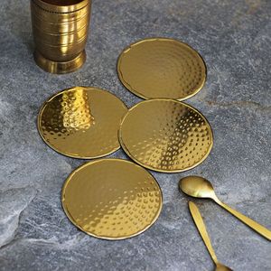 Premium Handmade Brass <b>Glass</b> Coaster Set Wholesale Decorative Drink Mats for Dining Table Kitchen Hotel Restaurant Bulk - Product Image 1