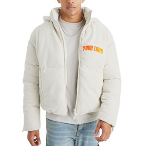 Blouson d'hiver matelassé pour homme, tendance, blanc, OEM, avec fermeture éclair, fourrure de mouton, logo personnalisé, capuche, décontracté, coupe ample, chaud - Product Image 1