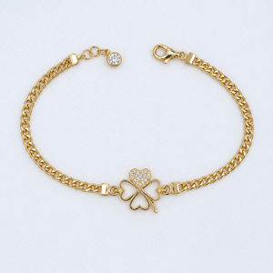 Pulsera de Moda de Oro Real de 14K con Diamantes de Laboratorio, Diseño de Corazón y Trébol de la Suerte, Cadena de Eslabones y Cadena Curb, Regalo Elegante para Mujer - Product Image 6