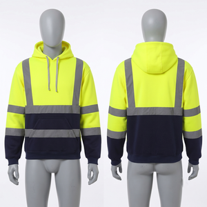 เสื้อฮู้ดดี้ทำงานผู้ชาย 340 GSM ผ้าโพลีเอสเตอร์ผสมฝ้ายฟลีซ สีกากี แถบสะท้อนแสงเพื่อความปลอดภัย ปักโลโก้ตามแบบที่กำหนด - Product Image 2