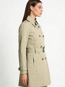 MANWA Manteau trench long noir pour femme, à simple boutonnage, imprimé, respirant, à col mandarin, à capuche, avec doublure en polyester et détails en cristal - Product Image 2