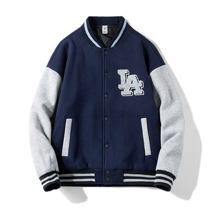 Veste universitaire bleu marine pour homme avec manches grises et broderie LA, style preppy, vêtement d'automne - Product Image 1