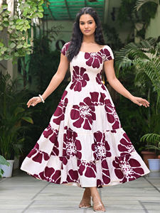 Robe de plage décontractée pour femmes, imprimé géométrique, mi-mollet, tissée, écologique, à volants - Product Image 2