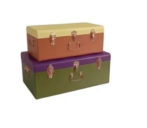 Ensemble de 2 coffres de rangement en métal bleu marine de qualité supérieure avec poignée de transport avant et loquets or rose, pour rangement décoratif - Product Image 4