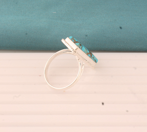 Bague de mariage et de fête unisexe en argent 925, artisanale, classique, longue et rectangulaire, avec améthyste bleue et cuivre, bordure torsadée, directement de l'usine - Product Image 5