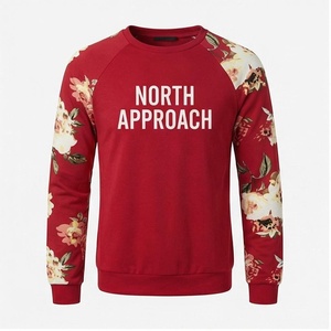 North Approach Men's Red Floral <b>Raglan</b> Sleeve Pullover Crew Neck Sweatshirt Casual Knitted Regular Fit Autumn Style - Product Image 1