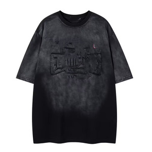 T-shirts pour hommes en coton épais 240g, personnalisés, effet délavé à la pierre, noirs, effet délavé à l'acide, vierges, coupe oversize vintage - Product Image 1