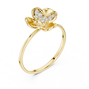Anillo solitario de oro amarillo macizo de 14k para mujer con diamante de corte redondo minimalista de Fluid Shapes Diamond, ideal para compromiso o aniversario. - Product Image 3
