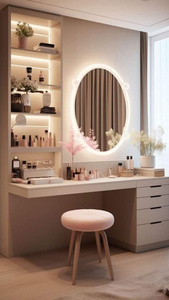 Tocador de maquillaje de madera montado en la pared Tocador flotante que ahorra espacio con aspecto limpio para dormitorio o apartamento pequeño - Product Image 4