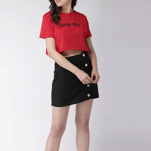 Women Crop <b>Top</b> T-Shirt Crew Neck Short Sleeve Solid Color Casual Summer Wear 100% Cotton Jersey Custom Printed Logo OEM Supplier - Product Image 5