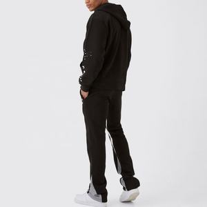 Sudadera con capucha y cremallera de algodón 100% de corte regular para hombre, chándal de invierno ecológico con patrón sólido de salpicaduras de pintura de refuerzo - Product Image 2