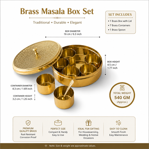 Brass Masala <b>Box</b> Spice Container with 7 Containers & Spoon Hammered Lid Indian Spice Storage <b>Box</b> Kitchen Organizer OEM ODM Bulk - Product Image 2