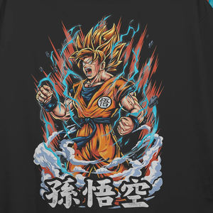 Camiseta de punto lavada de manga corta con cuello en V para hombre, estilo streetwear ácido, diseño de Goku Super Saiyan, holgada, informal, estilo urbano, de verano - Product Image 5