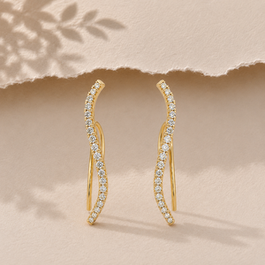 Custom Diamond Jewelry Curved Line Ear Climber <b>Earring</b> 14K Pure Gold Round Cut Lab Grown Diamond Pave Set <b>Fine</b> Jewelry for Women - Product Image 1