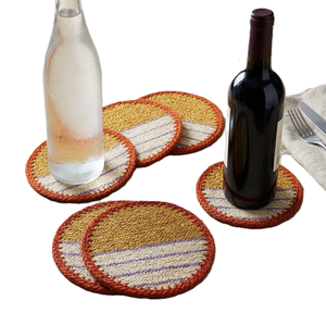 Juego de posavasos minimalistas de hierba marina tejidos a mano, tapetes y almohadillas nórdicas a rayas, decorativos para mesa, para botellas de cerveza y vino. - Product Image 6