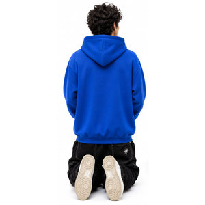 Sweat à capuche zippé bleu pour homme, coupe oversize, en coton, imprimé graphique, style streetwear décontracté, avec logo frontal - Product Image 5