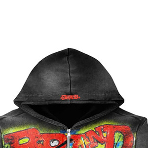 Sudadera con capucha negra para hombre con cremallera, estampado de grafiti, estilo urbano, 100% algodón, transpirable, ligera, con bolsillos, corte regular - Product Image 4
