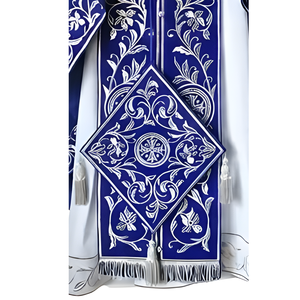 Ensemble de vêtements liturgiques pour prêtre orthodoxe ShineWays Enterprises, robe liturgique en satin bleu brodée à la main avec des motifs floraux, robe religieuse pour homme, hiver - Product Image 4