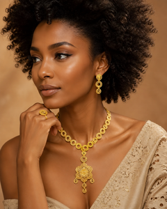 Designer Luxury African Floral Pattern Box <b>Chain</b> Charm Necklace Set Gold Plated Brass Jewelry Fashion - Product Image 3