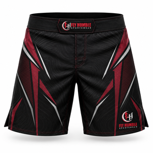 Pantalones Cortos de MMA para Hombre Fly Humble, Negros y Rojos con Estampado por Sublimación, Absorben la Humedad, Ajuste Atlético, Ropa Deportiva, los Más Vendidos al por Mayor - Product Image 1