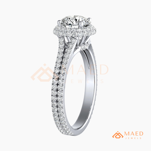 Round Cut Moissanite Halo Engagement <b>Ring</b> 925 Silver <b>Split</b> Shank Pave Band Wedding <b>Ring</b> Diamond Look Jewelry - Product Image 6