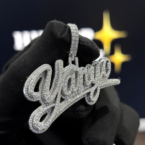 <b>Custom</b> Bold Letter <b>Name</b> Pendant 925 Sterling Silver VVS Moissanite Fully Iced Script Hip Hop <b>Necklace</b> White Gold Pave Jewelry - Product Image 3