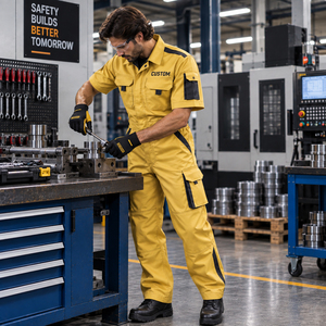 <b>Mens</b> Half Sleeve Industrial Work Coveralls Cotton Utility <b>Jumpsuit</b> Protective Workwear Uniform <b>for</b> Factory Construction - Product Image 3