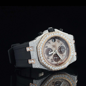 Montre-bracelet automatique analogique pour homme avec grand diamant moissanite serti clos, cadran à échelle mixte et bracelet en caoutchouc noir 41 mm – Tendance masculine - Product Image 6