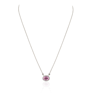 14K White <b>Gold</b> Dainty Pink Sapphire Rhodium Plated Chain Necklace - Product Image 5