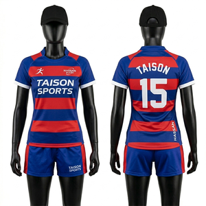 Premium 260 GSM Polyester Spandex Rugby Uniform Women Green Maroon Cut And <b>Sew</b> Panels Sublimation Custom Logo <b>Set</b> - Product Image 4