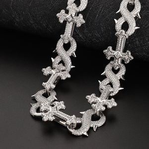 <b>Mens</b> Moissanite 925 Silver <b>Cross</b> Link <b>Necklace</b> Iced Out Fleur De Lis Pendant Links Spiked Cuban Chain Luxury Statement Jewellery - Product Image 4