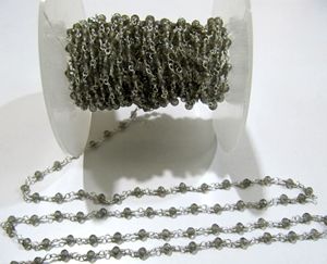 Grey Labradorite 3-4mm Wire-Wrapped Rondelle Faceted Hydro Quartz Beaded Chain <b>Rosary</b> Jewelry Making - Product Image 1
