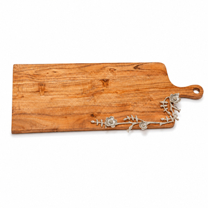 Wood Cheese Board Luxury <b>Floral</b> Metal Inlay Charcuterie Serving Platter Decorative Wooden Tray for Restaurant Hotel Catering - Product Image 4