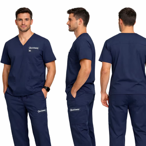 Conjunto de Uniforme Médico para Hombre, Top con Cuello en V y Pantalones con Bolsillos, de Secado Rápido, Elástico - Product Image 1
