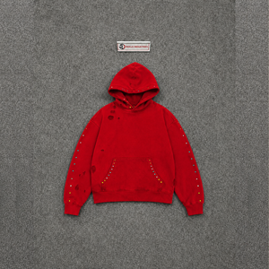 Sweat à capuche oversize vintage rouge streetwear, effet usé, coupe décontractée, délavage vintage, haute qualité, streetwear quotidien, pull confortable et douillet - Product Image 5
