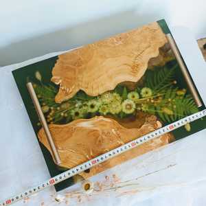 Premium Natural Wood & <b>Epoxy</b> Resin Decorative Tray with Modern Metal Handles for Living Room, Dining <b>Table</b> & Wedding Gifts - Product Image 3