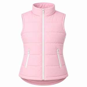 Chaleco Acolchado Rosa para Mujer con Cuello Alto, Sin Mangas, Informal, para Invierno, Largo Regular, Color Sólido - Product Image 1