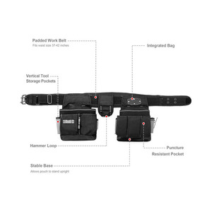 Ceinture à outils noire avec plusieurs poches et anneau en D pour la menuiserie et la construction - Product Image 6