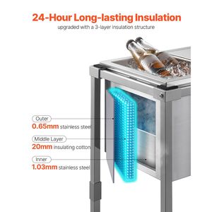 Carrello Frigo Portatile in Acciaio Inossidabile 20L x 14W x 38H, 29.6 Quart, con Ruote, per Esterni - Product Image 3