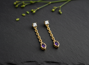 14k Gold Chain <b>Dangle</b> <b>Earrings</b> Custom Manufacturer VVS1 Lab <b>Diamond</b> and Glass Filled Sapphire Drop <b>Earring</b> Jewelry Purple clear - Product Image 4