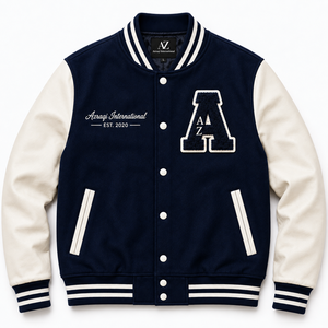 Custom <b>Men</b>’s Varsity <b>Jacket</b> <b>Cream</b> Letterman <b>Jacket</b> Chenille Patch Rib Knit Collar Quilted Lining Snap Button Winter Baseball - Product Image 1