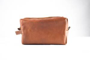 Leather Toiletry Bag Medium Capacity Zipper Closure Soft Handle Simple Style Durable Cosmetic <b>Case</b> - Product Image 2