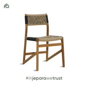 Mesa de Jardín de Madera de Teca con Tejido de Cuerda para Patio Exterior de Hotel, Silla de Comedor Minimalista con Tapicería de Lino - Aksel - Product Image 1