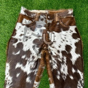 Natural Print Brown White Genuine <b>Leather</b> Hairon Pant Men's Hip Hop Winter Elastic Waist - Product Image 4