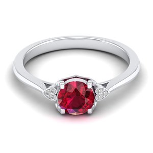 Bague de fiançailles en or jaune 14 carats massif avec pierre précieuse rubis et diamant rond de 0,02 ct, prix de gros REYES, pour femmes, cadeaux d'anniversaire - Product Image 5