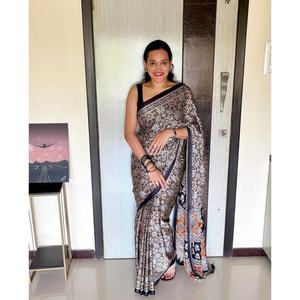 Saree imprimé bloc de main Mulmul traditionnel indien avec chemisier de course pièce mariage indien nouveau Bollywood Designer Jaipuri - Product Image 1