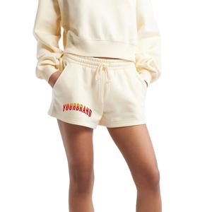 Shorts pour femmes en coton 100 %, coupe courte, logo imprimé DTF personnalisé, avec cordon, légers et décontractés. - Product Image 1