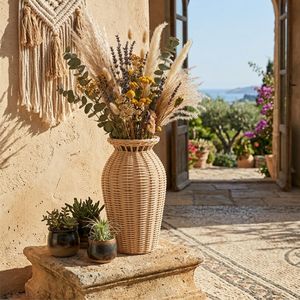 Cesta redonda de ratán, florero artesanal de 7 piezas - Product Image 5